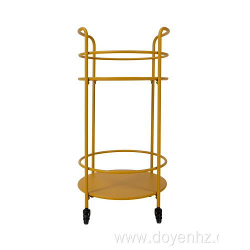 2-Tier Metal Round Rolling Cart with Handle